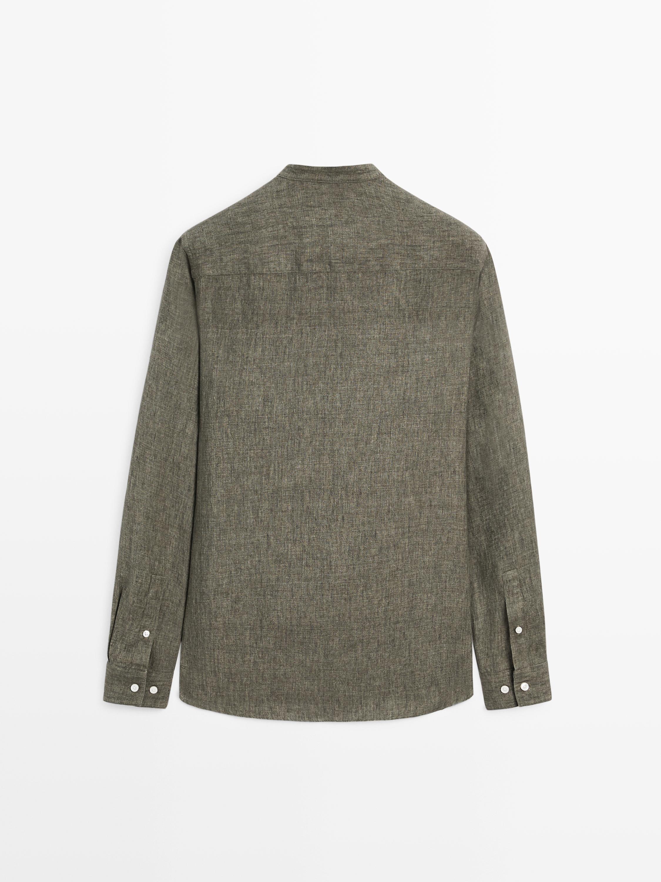 100% linen stand collar shirt